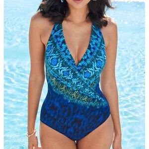 Miraclesuit Alhambra Wrapsody One Piece, Color Blue Multi Size 10
